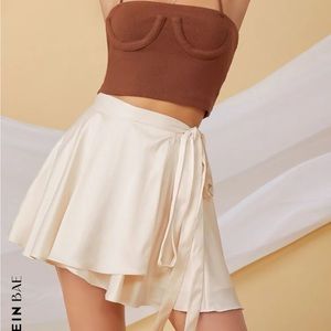 Satin self-tie mini wrap skirt